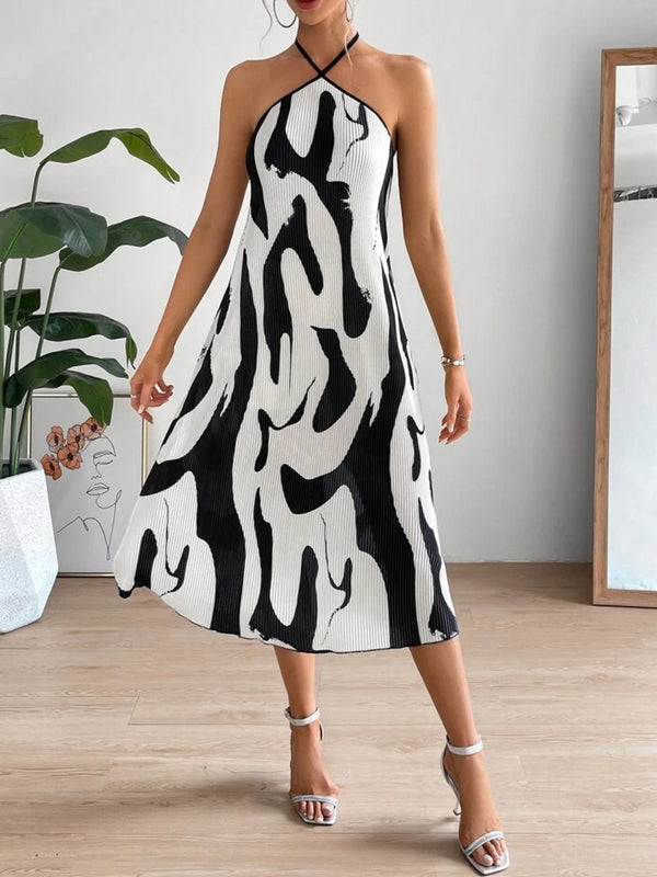 Backless Halter Printed Dress