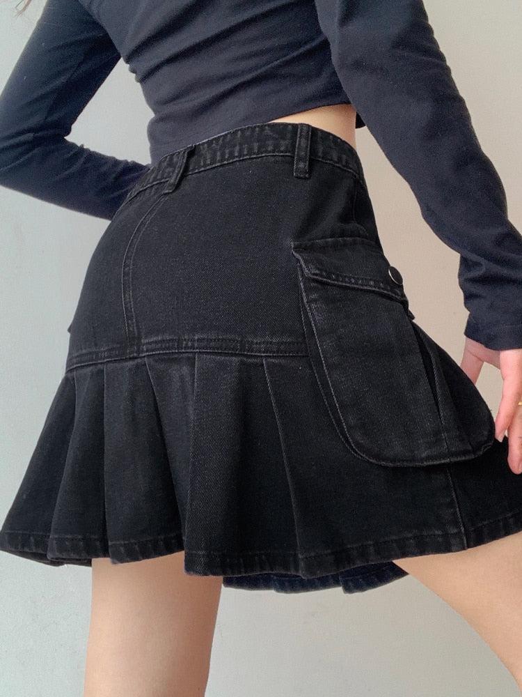 denim mini skirt