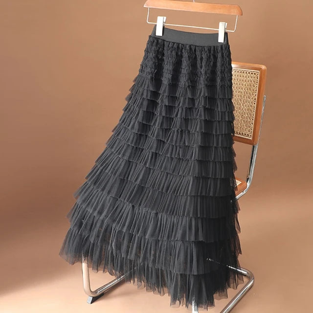 Feather High Waisted Tulle Skirt