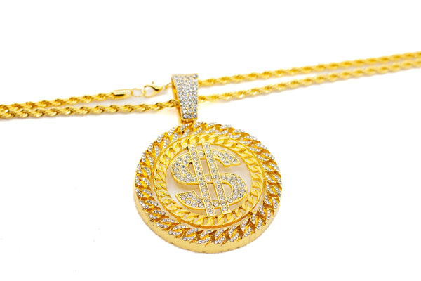 Embossed Round "$" Pendant Chain