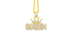 Embossed "QUEEN" Pendant Necklace