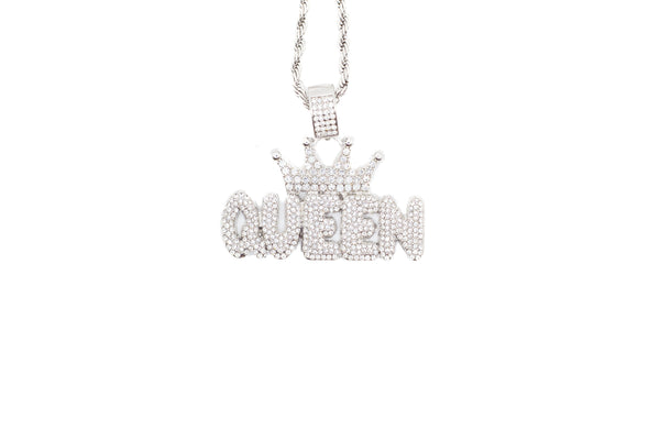 Embossed "QUEEN" Pendant Necklace