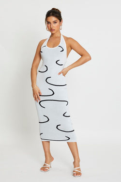 White Bodycon Dress Midi Halter Neck