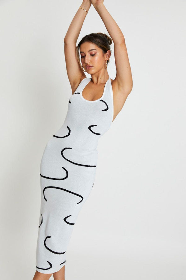 White Bodycon Dress Midi Halter Neck