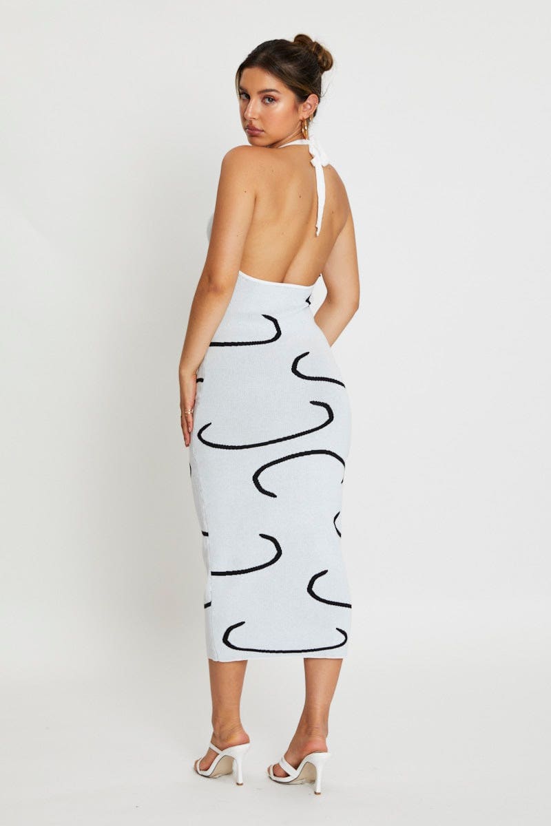 White Bodycon Dress Midi Halter Neck