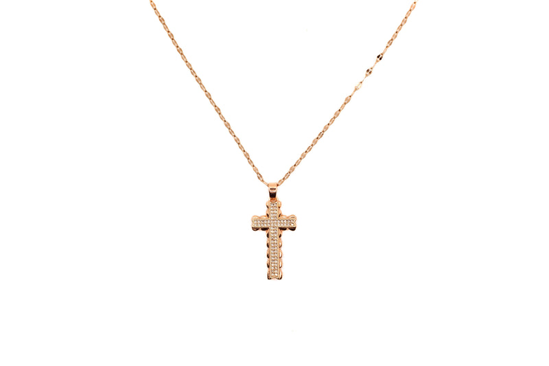 Silver/Rose Gold Plated Cubic Cross And Chain