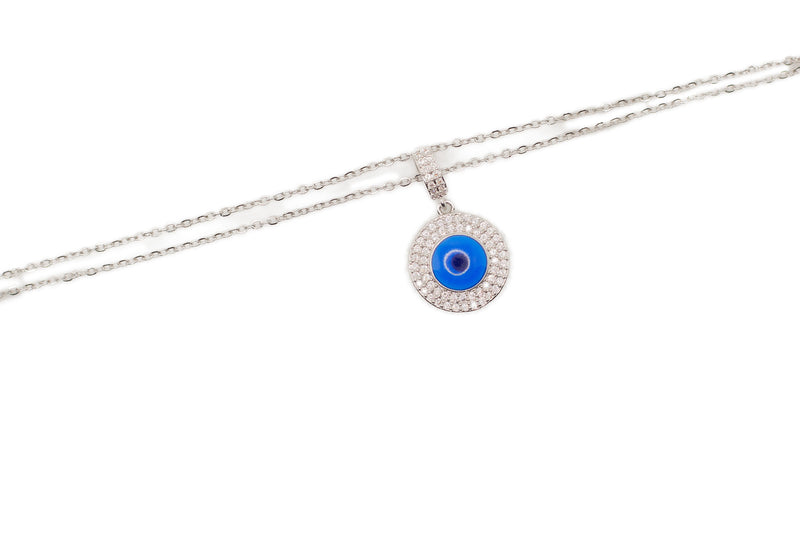 Double Zirconia rounded evil eye pendants necklace