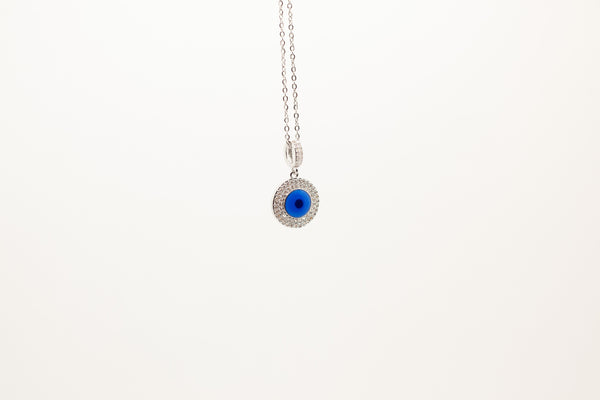 Double Zirconia rounded evil eye pendants necklace