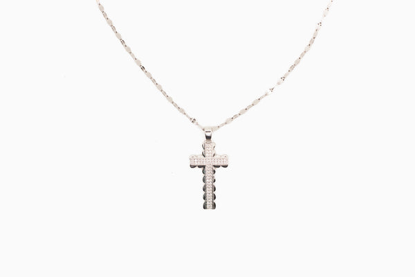 Silver/Rose Gold Plated Cubic Cross And Chain