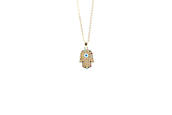 Turkish Style Zircon Hand Evil Eye Necklace