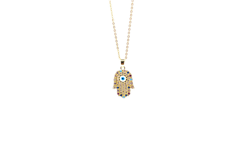 Turkish Style Zircon Hand Evil Eye Necklace