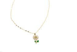 Sunflower Simulated Citrine & Emerald Pendant Necklace