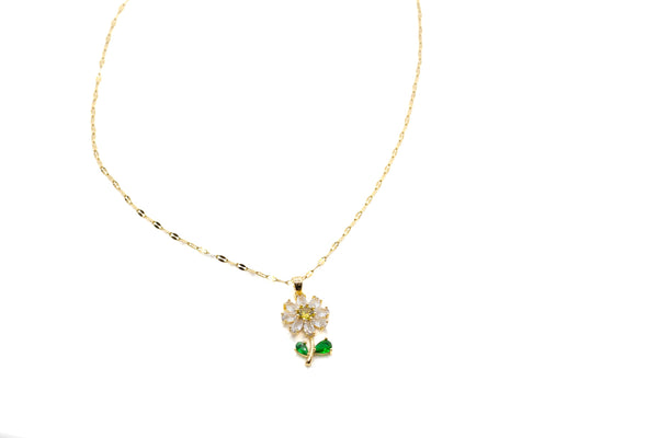 Sunflower Simulated Citrine & Emerald Pendant Necklace