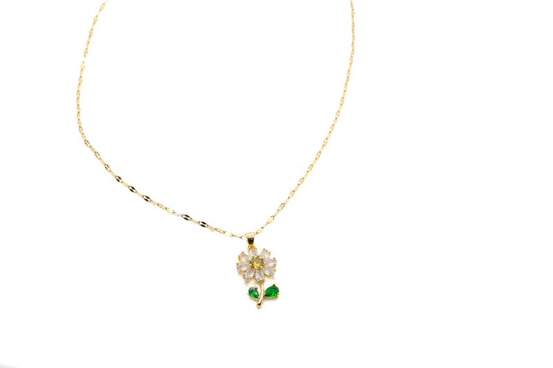 Sunflower Simulated Citrine & Emerald Pendant Necklace