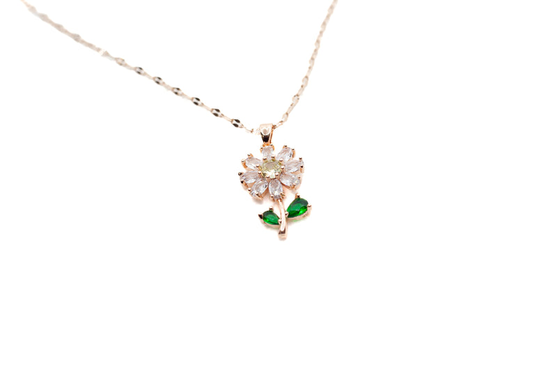 Sunflower Simulated Citrine & Emerald Pendant Necklace