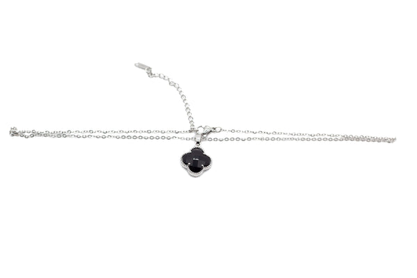 Black flower stainless steel necklace