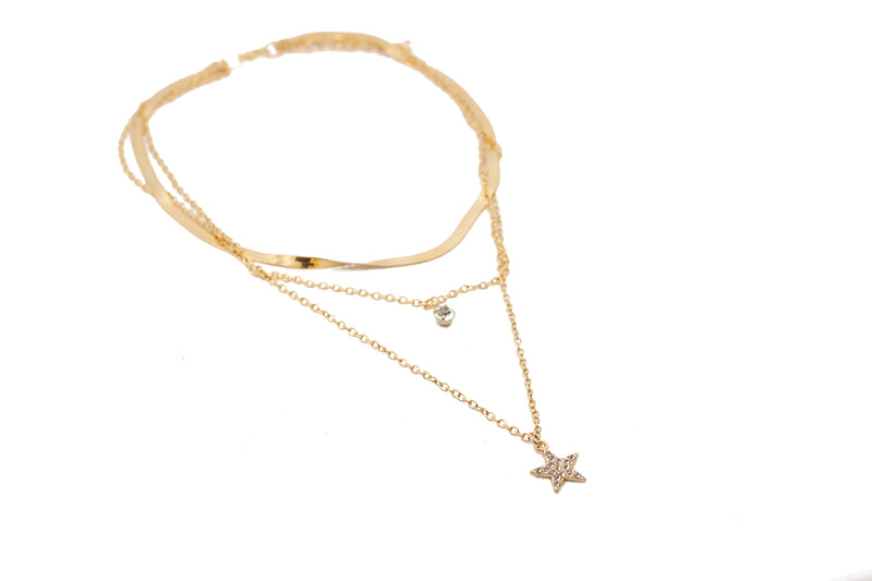 Multilayer Oxidized Diamond Star Necklace