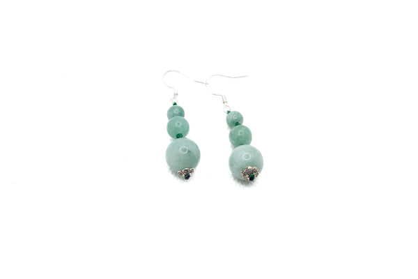 Green Jade Carved Peony Drops